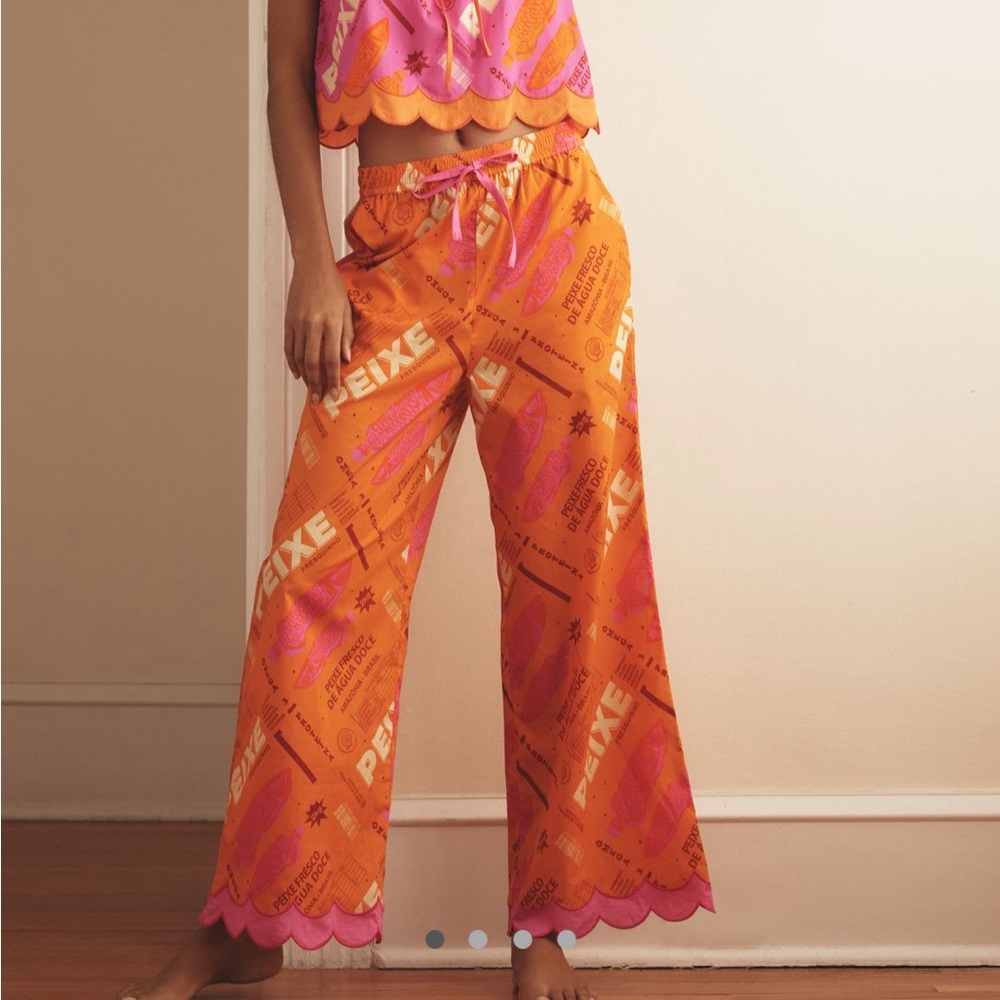 FARM Rio Orange and Pink Scalloped Hem Pants